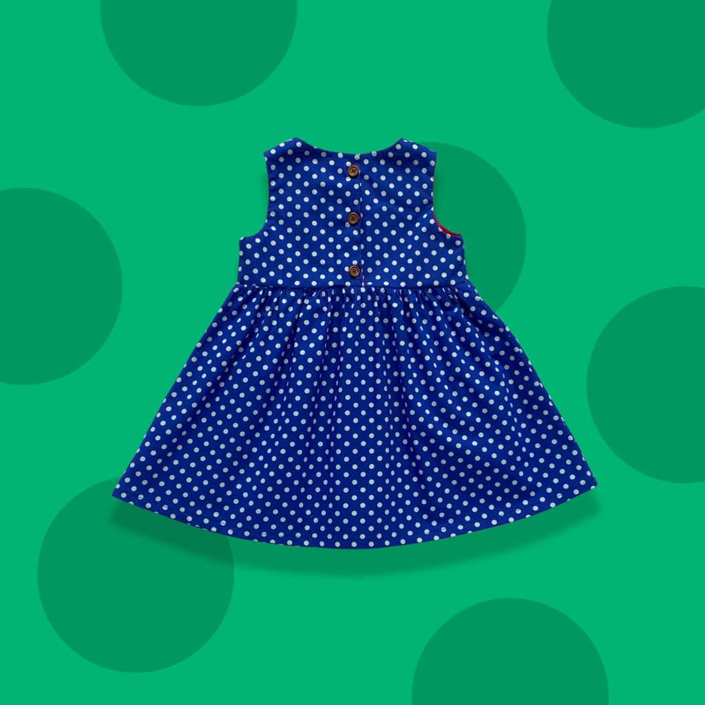 Blue and white polka dot girls party dress